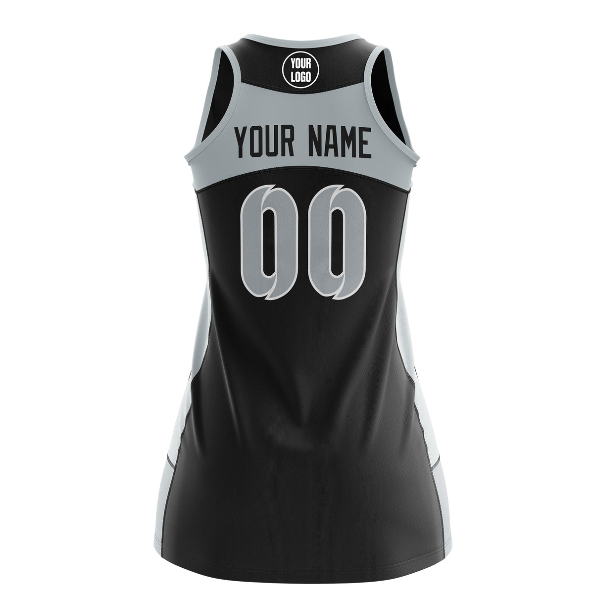 Custom Netball Dress | Black Silver Classic Style Two-Tone Professional Team Uniforms