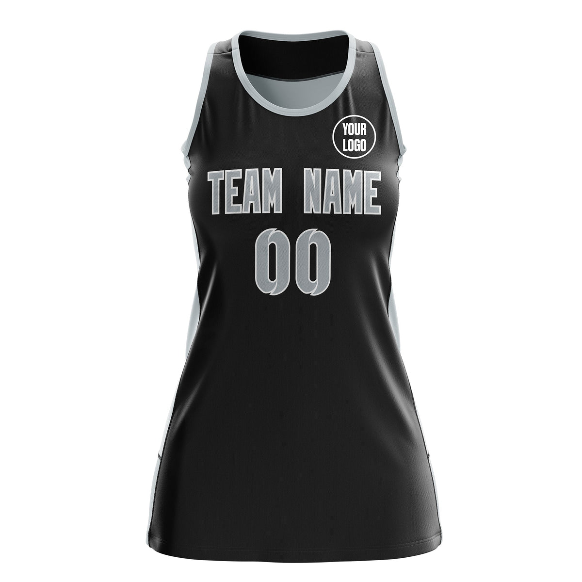 Custom Netball Dress | Black Silver Classic Style Two-Tone Professional Team Uniforms