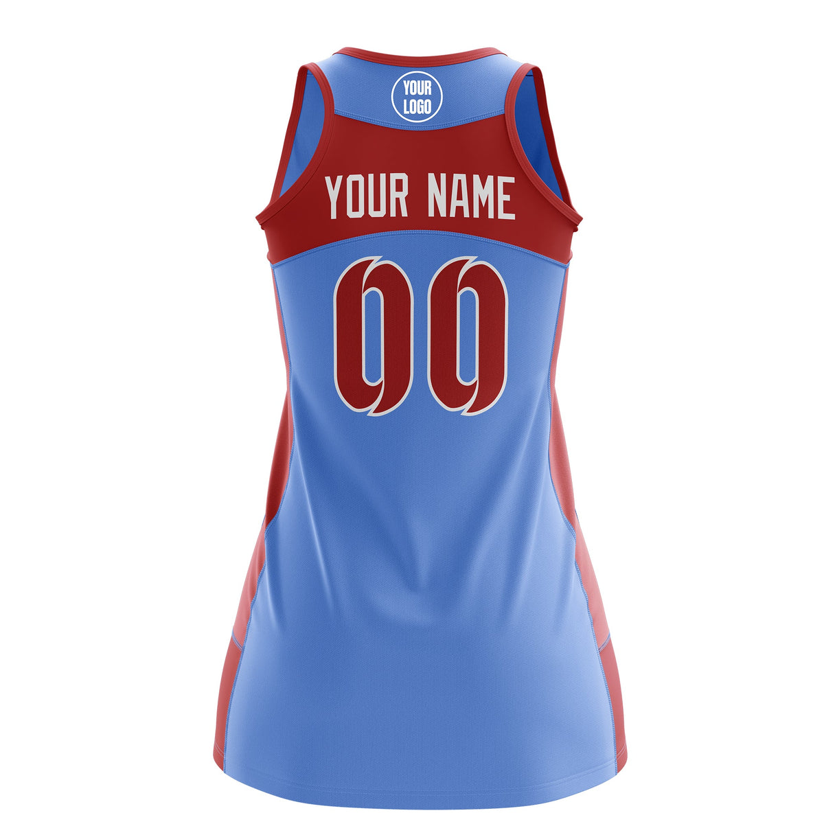 Custom Netball Dress | Powder Blue Red Classic Style Two-Tone Match Day Uniform