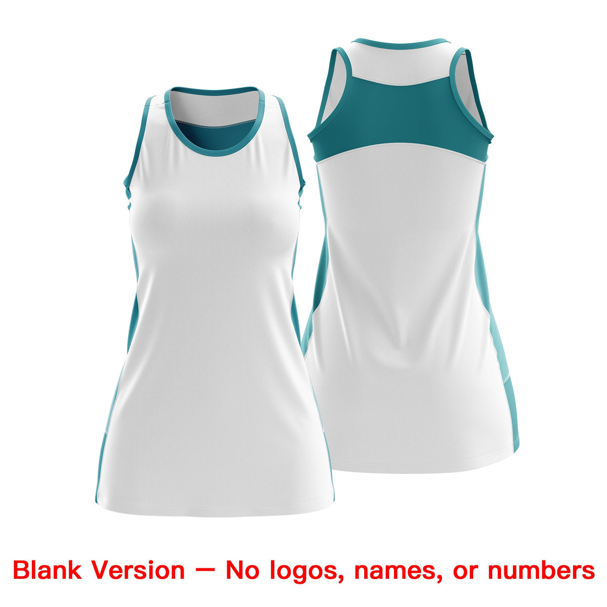 Custom Netball Dress | White Teal Classic Style Two-Tone Professional Team Uniforms