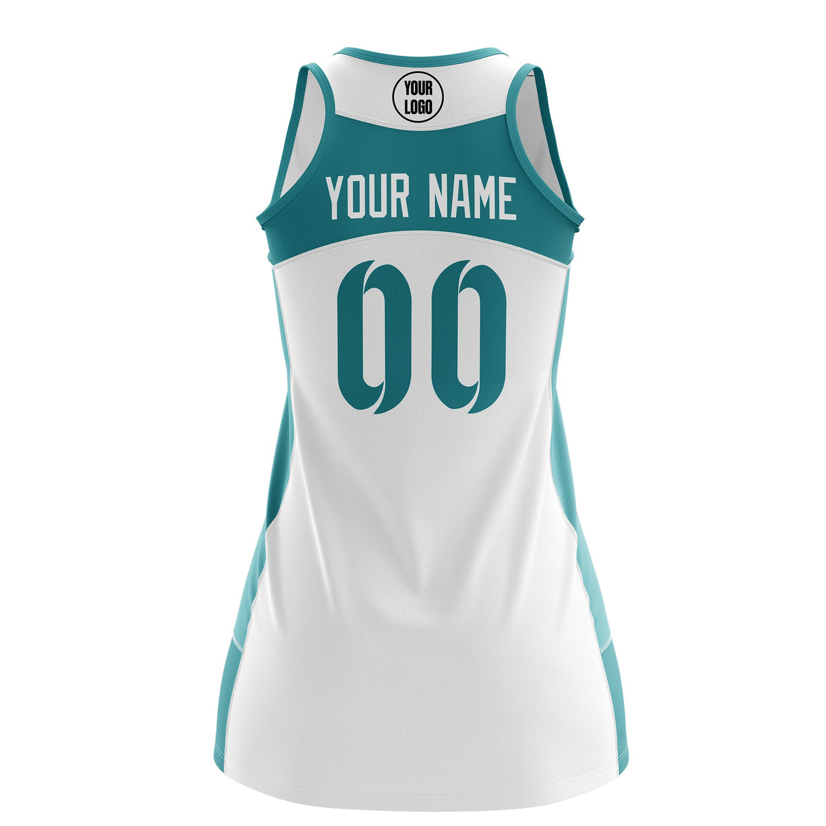 Custom Netball Dress | White Teal Classic Style Two-Tone Professional Team Uniforms