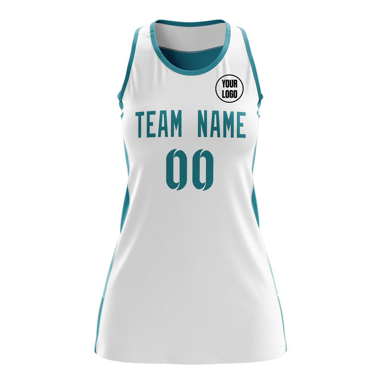 Custom Netball Dress | White Teal Classic Style Two-Tone Professional Team Uniforms