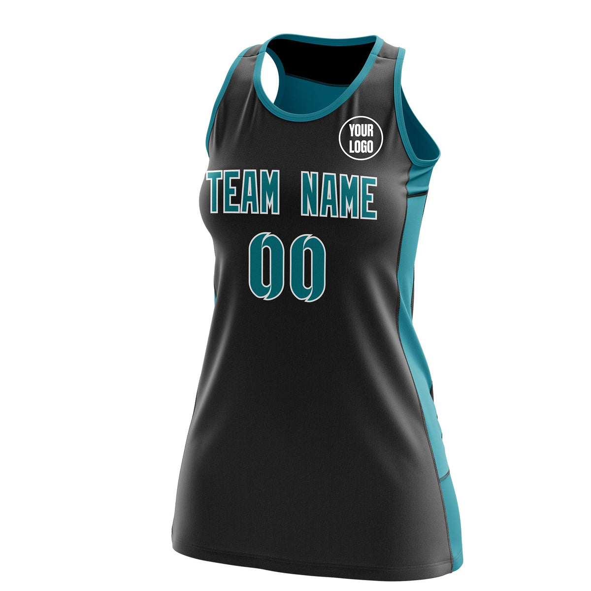 Custom Netball Dress | Black Teal Classic Style Two-Tone Professional Team Uniforms