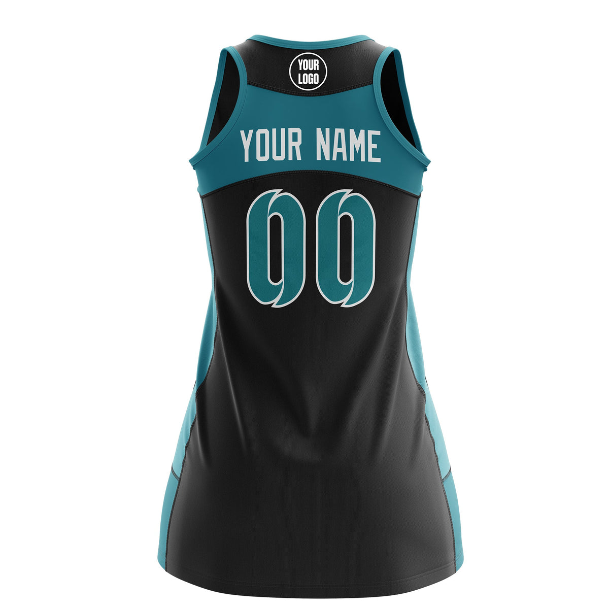 Custom Netball Dress | Black Teal Classic Style Two-Tone Professional Team Uniforms