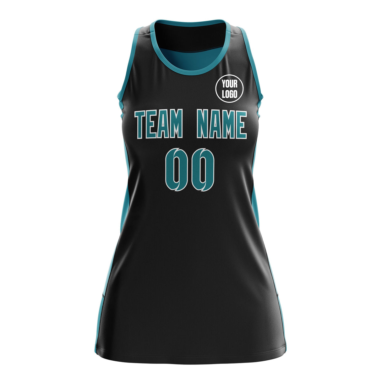 Custom Netball Dress | Black Teal Classic Style Two-Tone Professional Team Uniforms