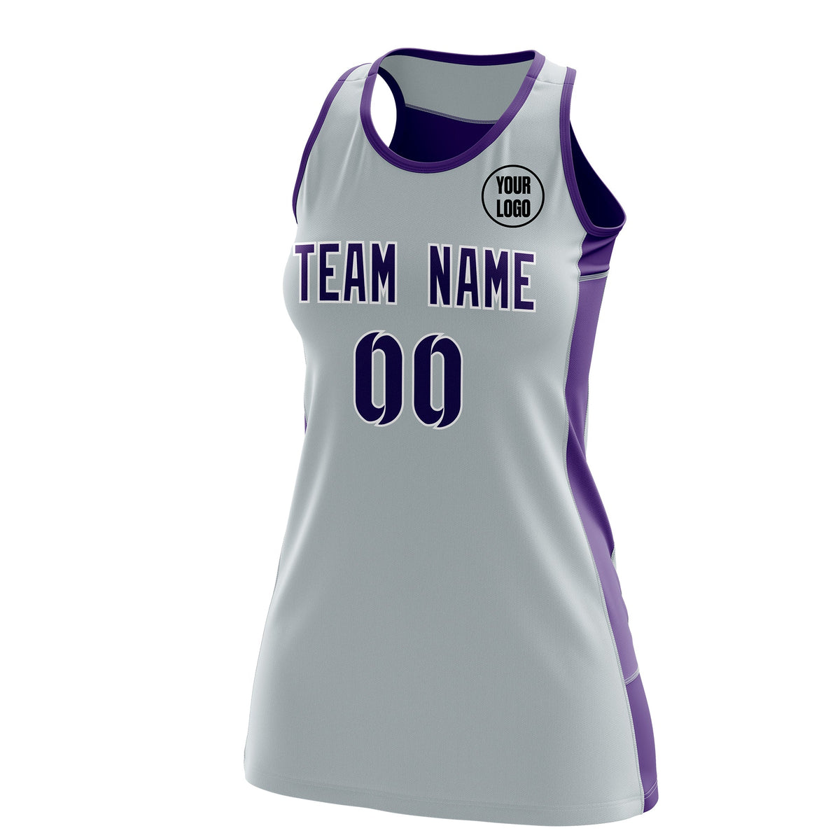 Custom Netball Dress | Silver Purple Classic Style Two-Tone Match Day Uniform