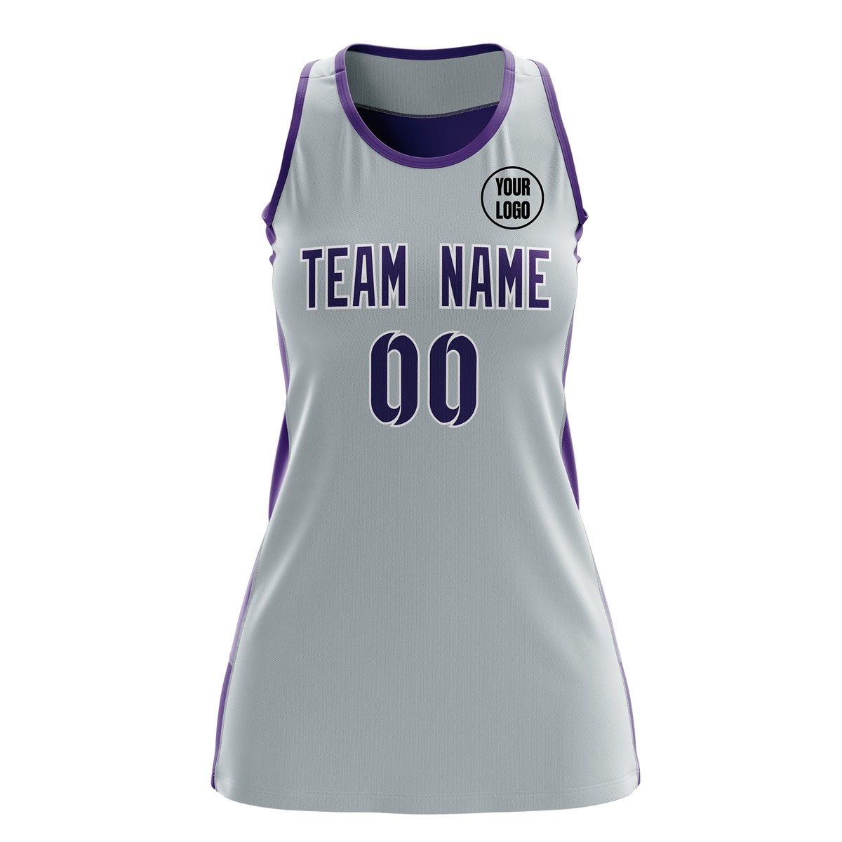 Custom Netball Dress | Silver Purple Classic Style Two-Tone Match Day Uniform