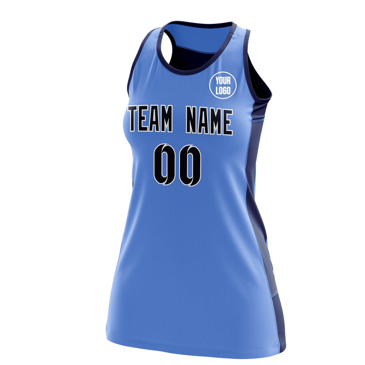 Custom Netball Dress | Powder Blue Navy Classic Style Two-Tone Breathable Performance Sportswear