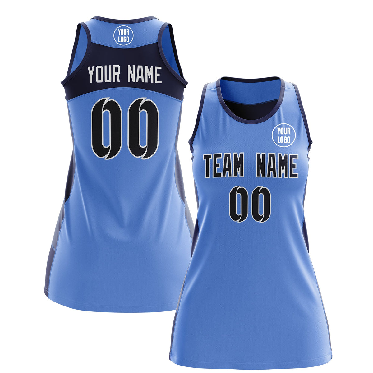 Custom Netball Dress | Powder Blue Navy Classic Style Two-Tone Breathable Performance Sportswear