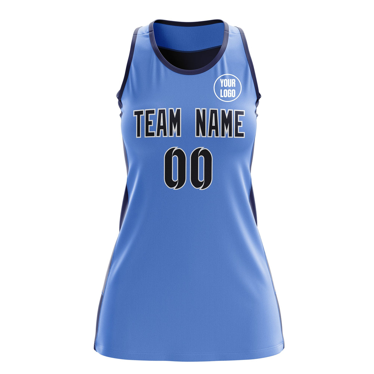 Custom Netball Dress | Powder Blue Navy Classic Style Two-Tone Breathable Performance Sportswear