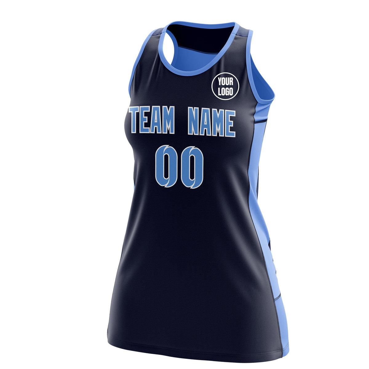 Custom Netball Dress | Navy Powder Blue Classic Style Two-Tone Professional Team Uniforms