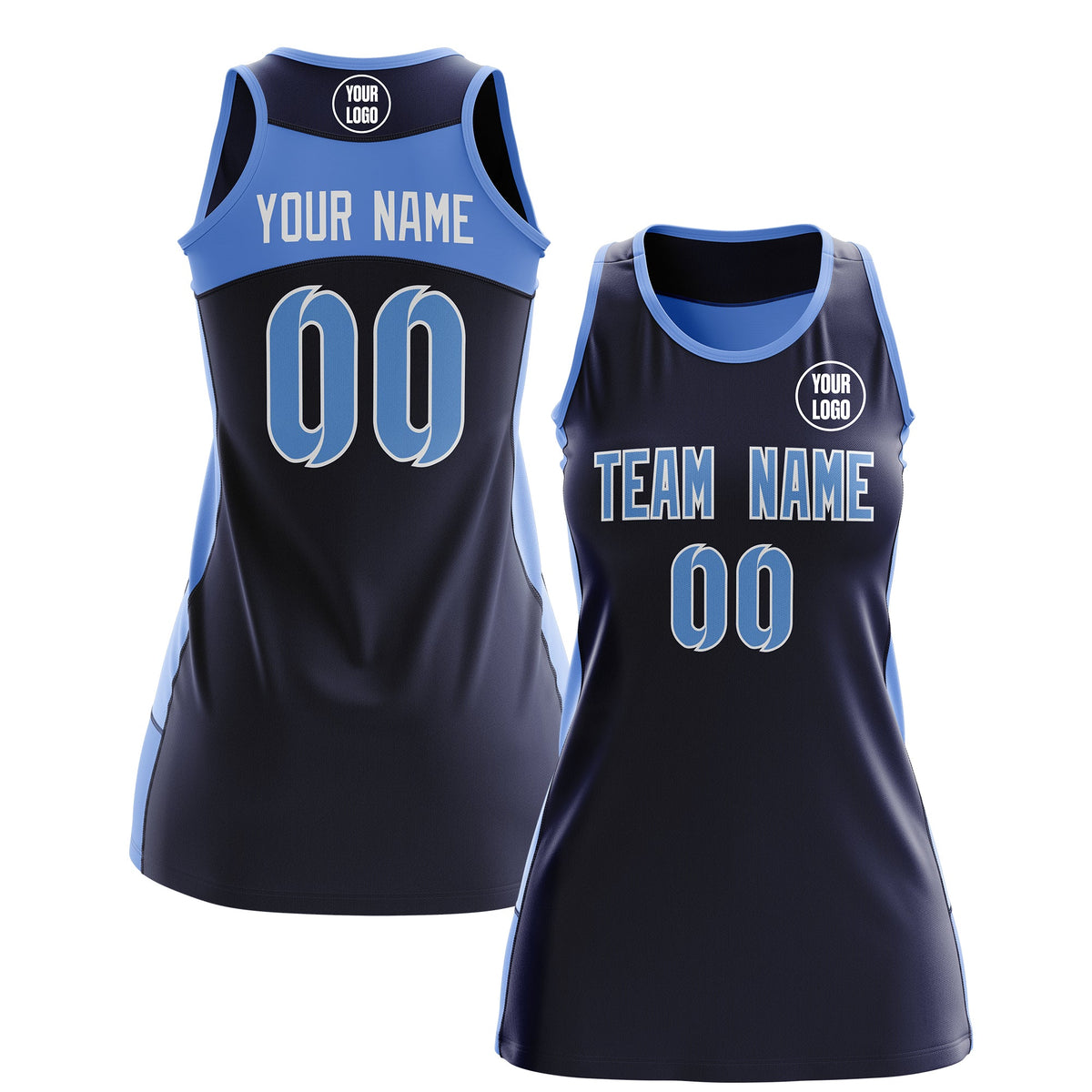 Custom Netball Dress | Navy Powder Blue Classic Style Two-Tone Professional Team Uniforms