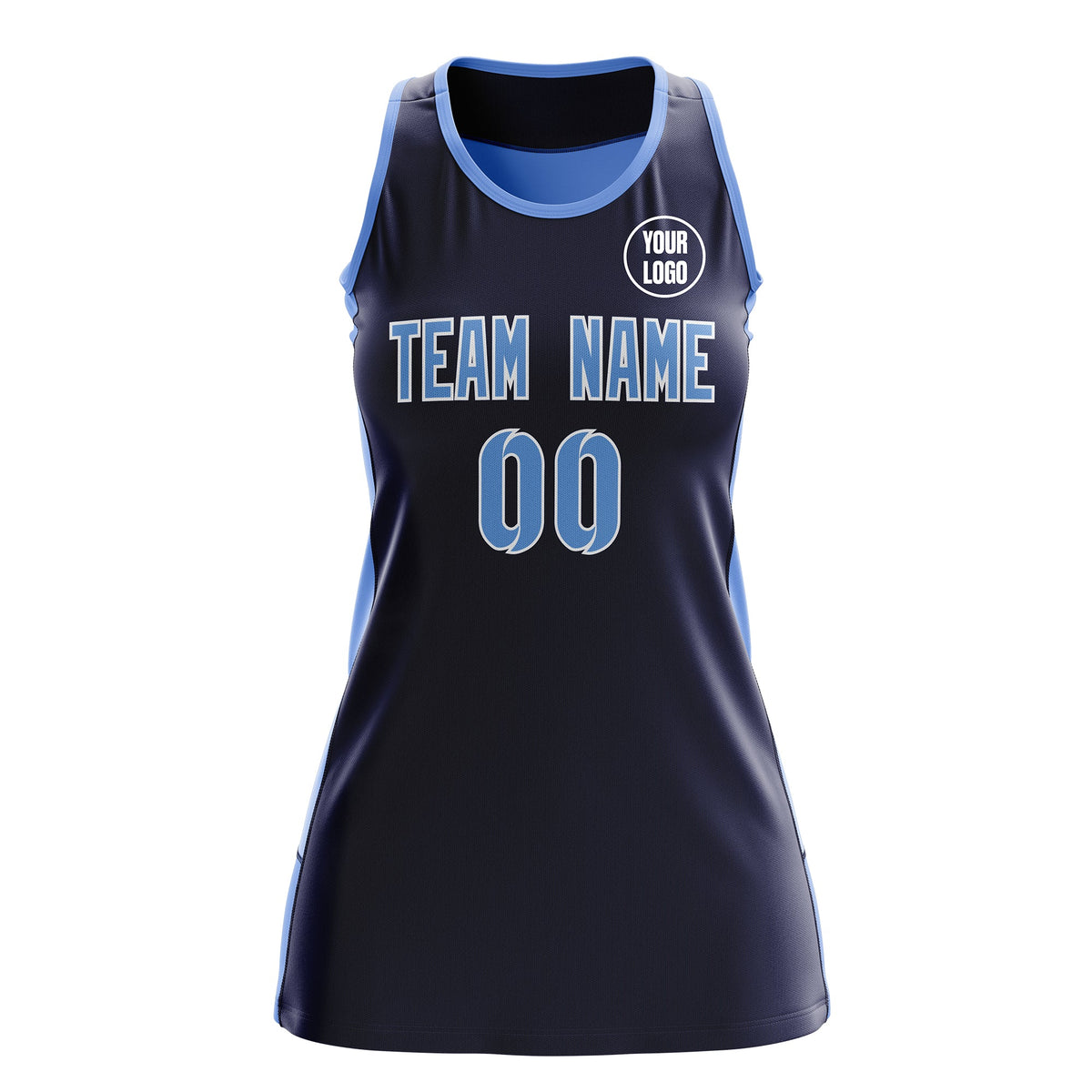 Custom Netball Dress | Navy Powder Blue Classic Style Two-Tone Professional Team Uniforms