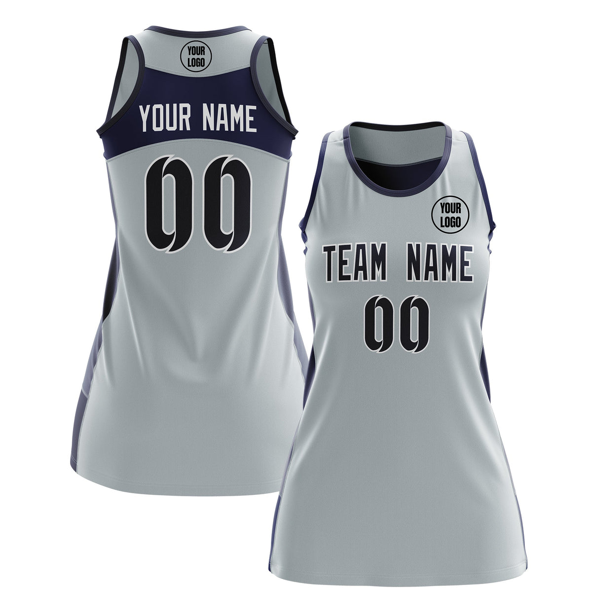 Custom Netball Dress | Silver Navy Classic Style Two-Tone Match Day Uniform