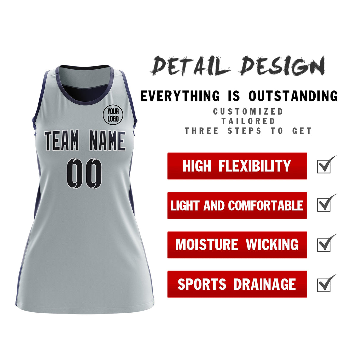 Custom Netball Dress | Silver Navy Classic Style Two-Tone Match Day Uniform