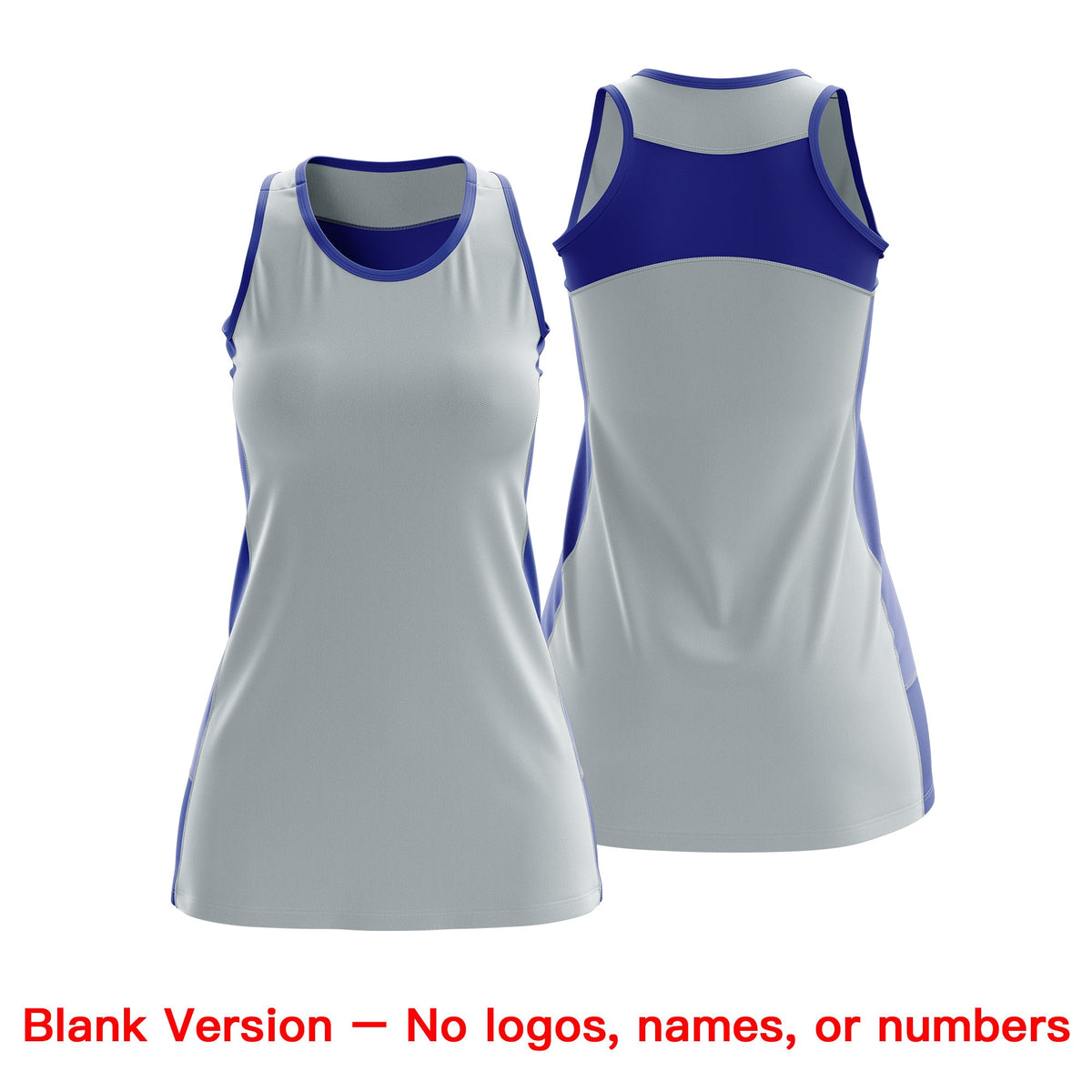 Custom Netball Dress | Silver Royal Blue Classic Style Two-Tone Breathable Performance Sportswear