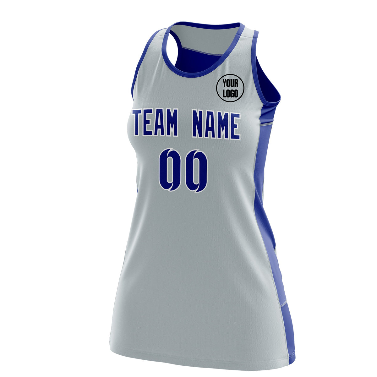 Custom Netball Dress | Silver Royal Blue Classic Style Two-Tone Breathable Performance Sportswear