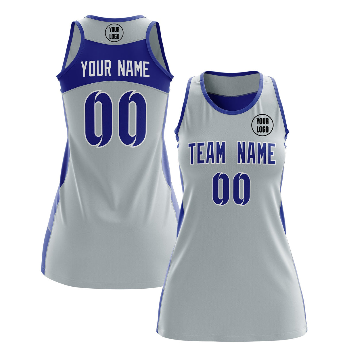 Custom Netball Dress | Silver Royal Blue Classic Style Two-Tone Breathable Performance Sportswear