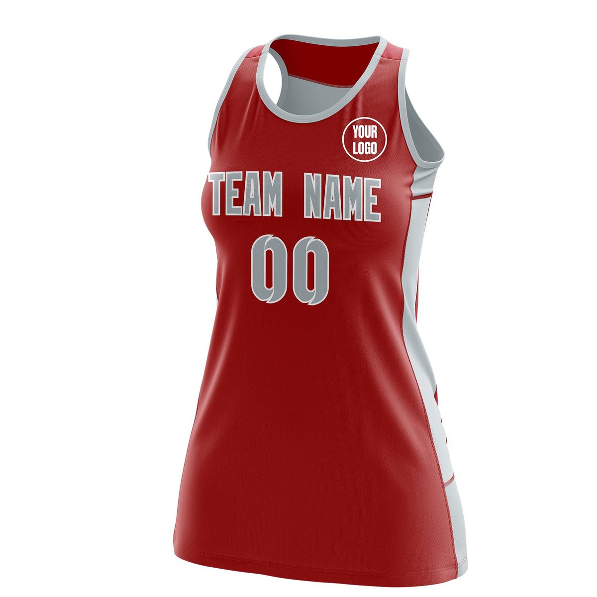 Custom Netball Dress | Red Silver Classic Style Two-Tone Professional Team Uniforms
