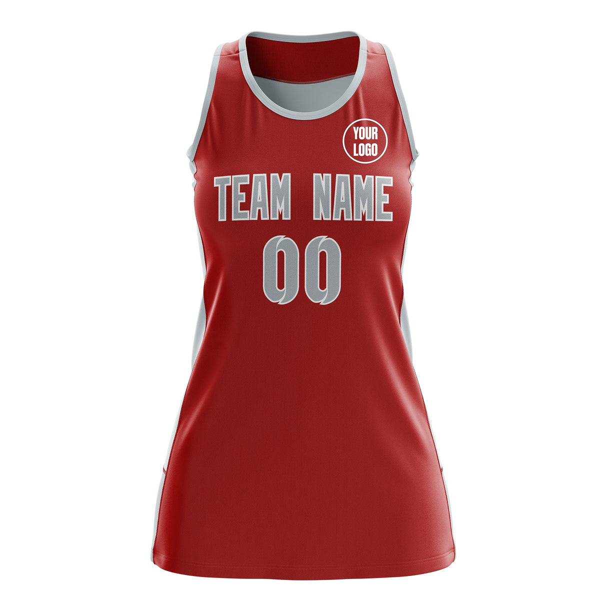 Custom Netball Dress | Red Silver Classic Style Two-Tone Professional Team Uniforms