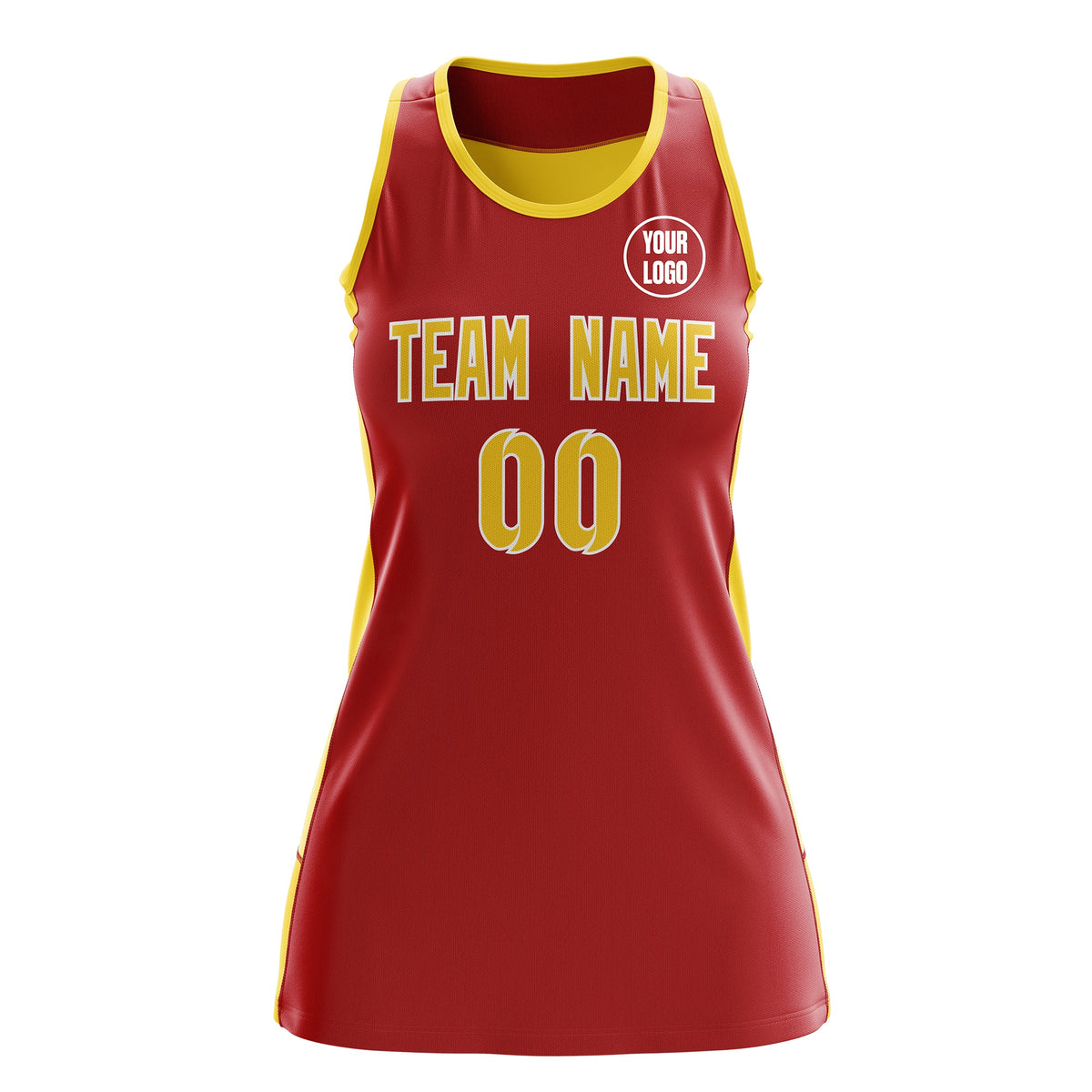 Custom Netball Dress | Red Gold Classic Style Two-Tone Match Day Uniform