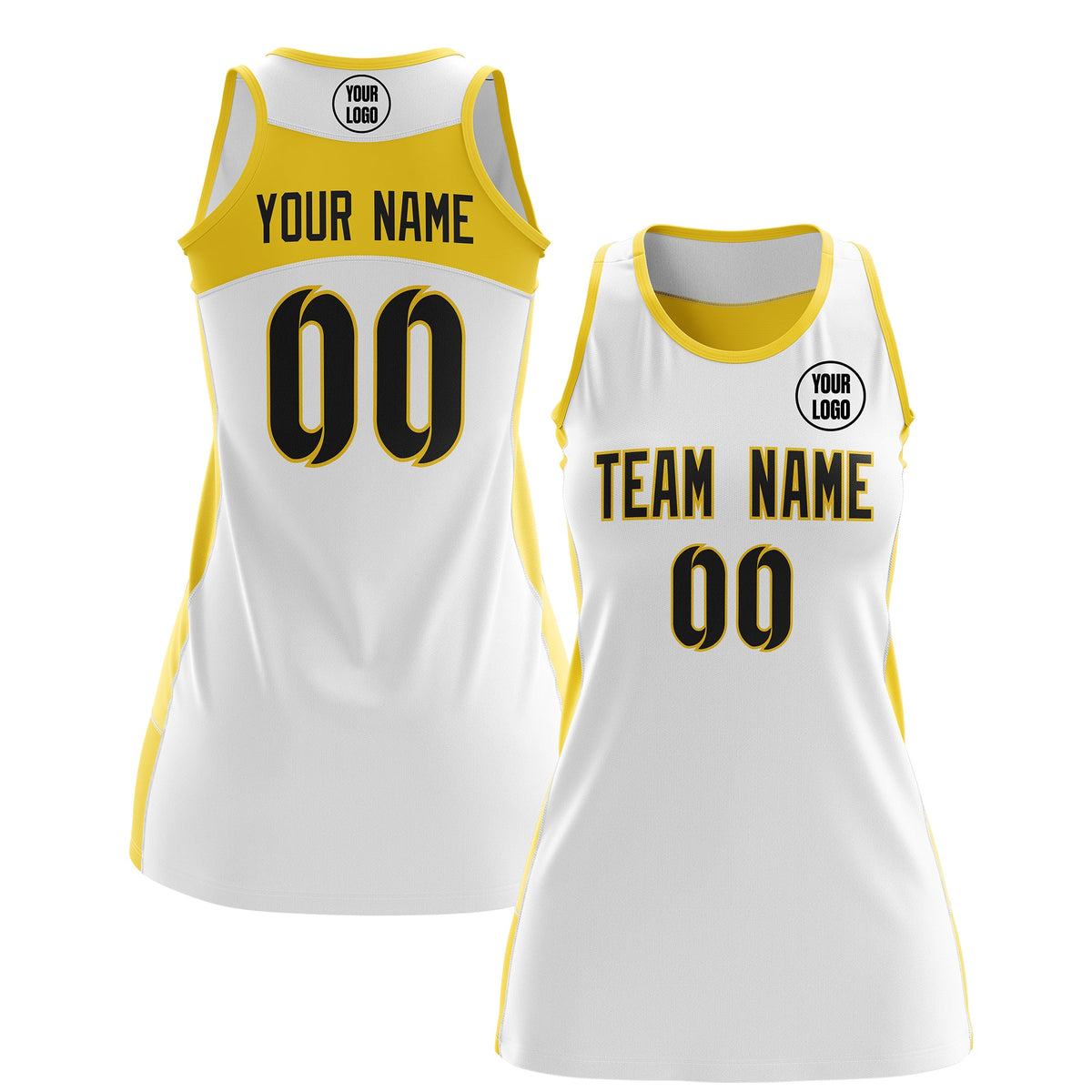 Custom Netball Dress | White Gold Classic Style Two-Tone Breathable Performance Sportswear