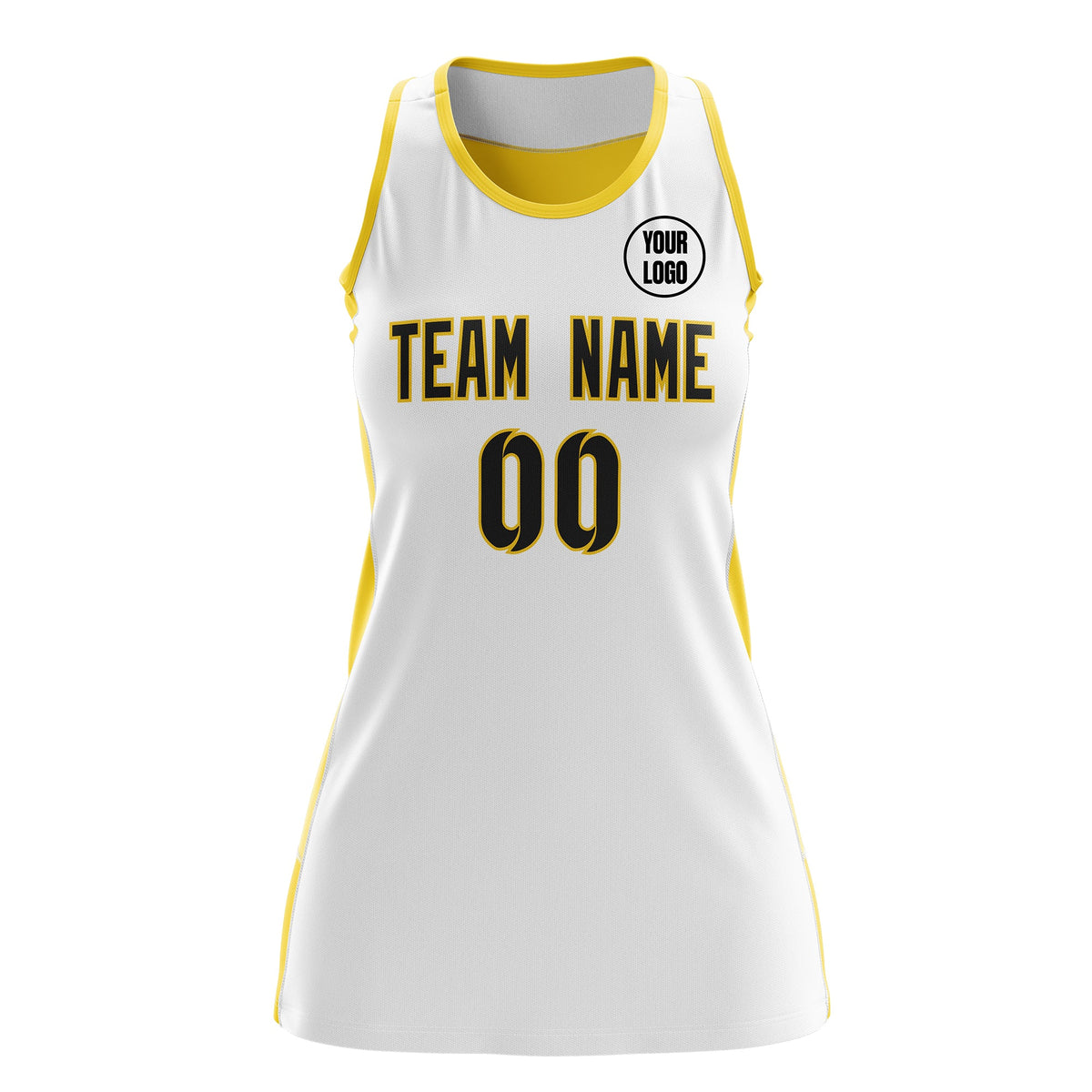 Custom Netball Dress | White Gold Classic Style Two-Tone Breathable Performance Sportswear