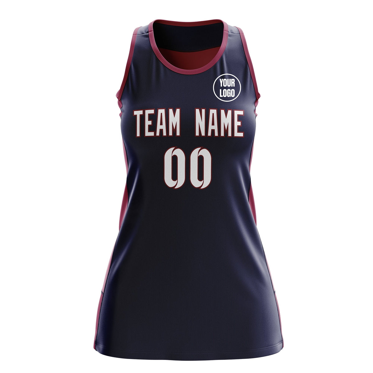 Custom Netball Dress | Navy Crimson Classic Style Two-Tone Professional Team Uniforms