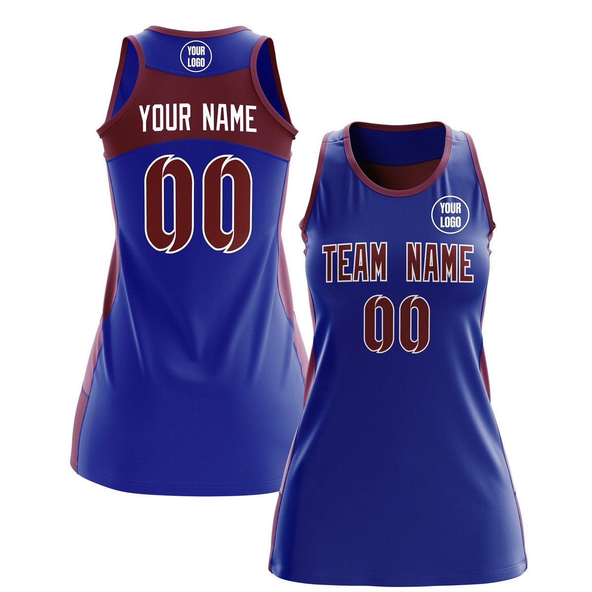Custom Netball Dress | Royal Blue Crimson Classic Style Two-Tone Match Day Uniform