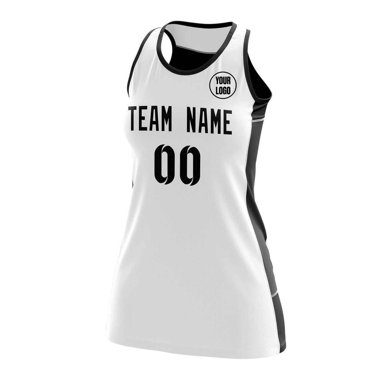 Custom Netball Dress | White Black Classic Style Two-Tone Professional Team Uniforms
