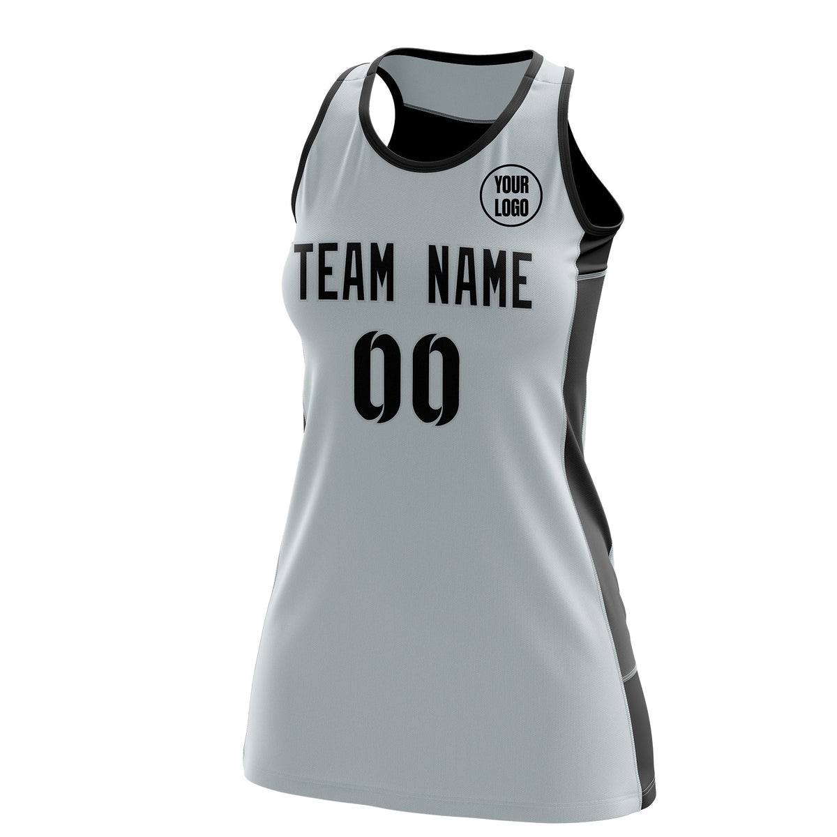 Custom Netball Dress | Silver Black Classic Style Two-Tone Match Day Uniform