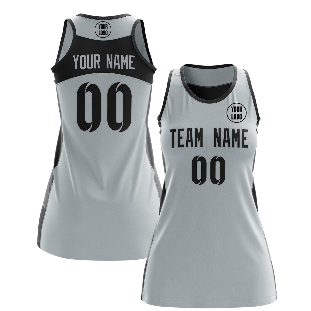 Custom Netball Dress | Silver Black Classic Style Two-Tone Match Day Uniform