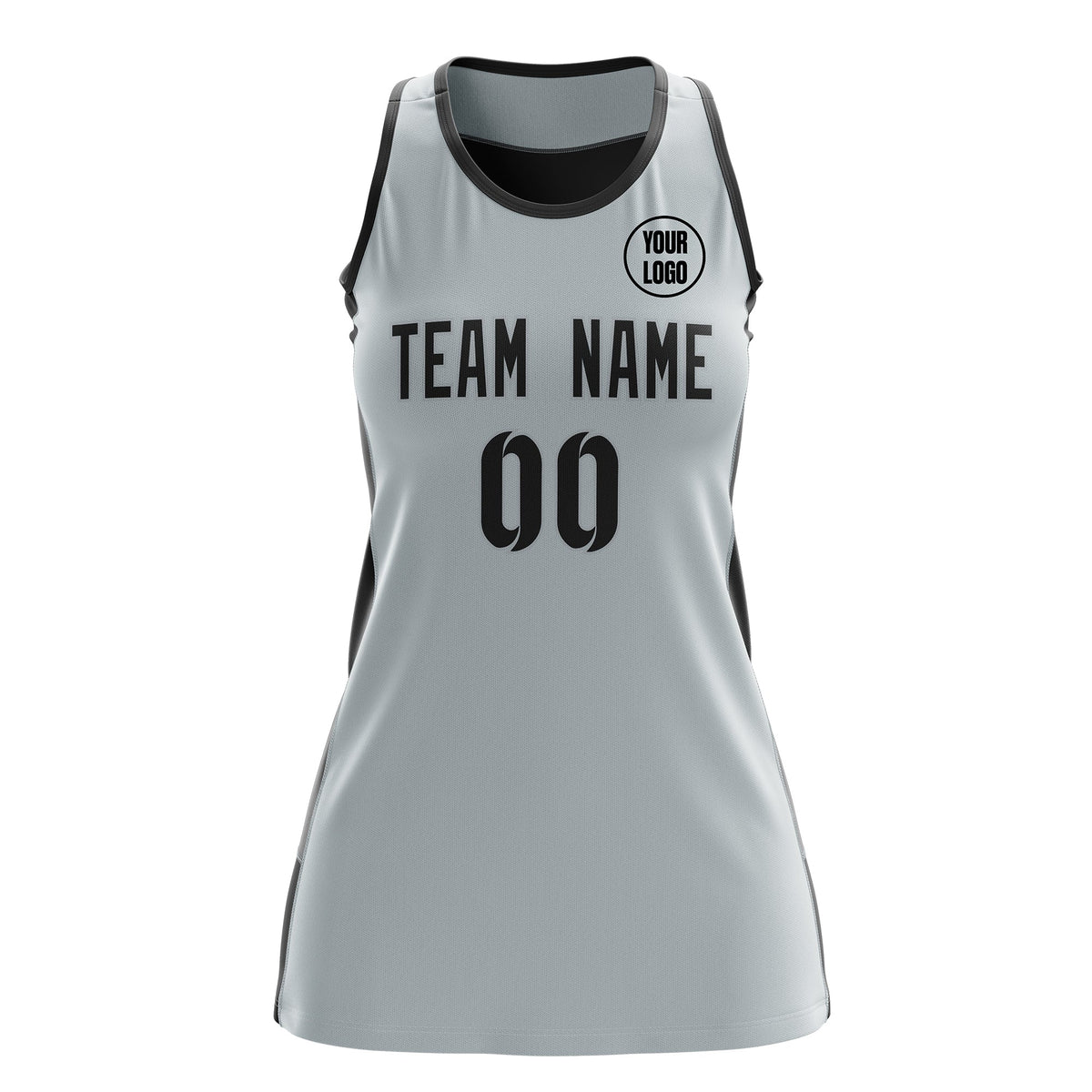 Custom Netball Dress | Silver Black Classic Style Two-Tone Match Day Uniform