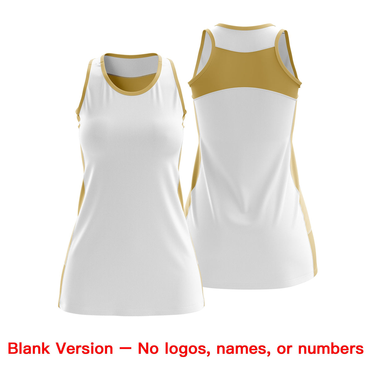 Custom Netball Dress | White Old Gold Classic Style Two-Tone Breathable Performance Sportswear