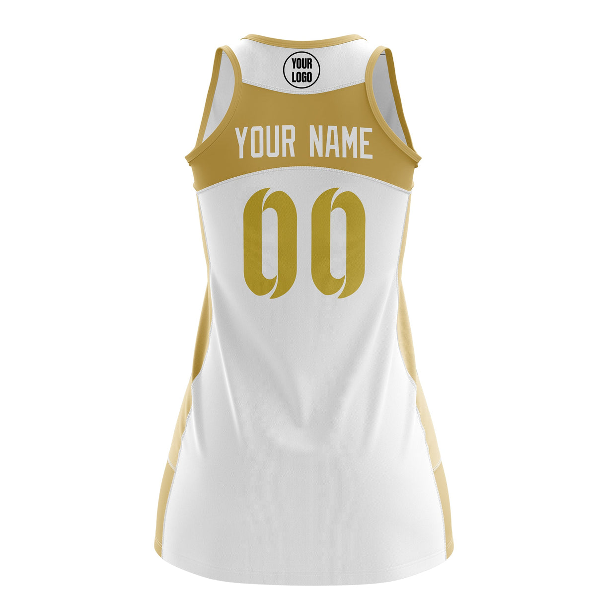 Custom Netball Dress | White Old Gold Classic Style Two-Tone Breathable Performance Sportswear