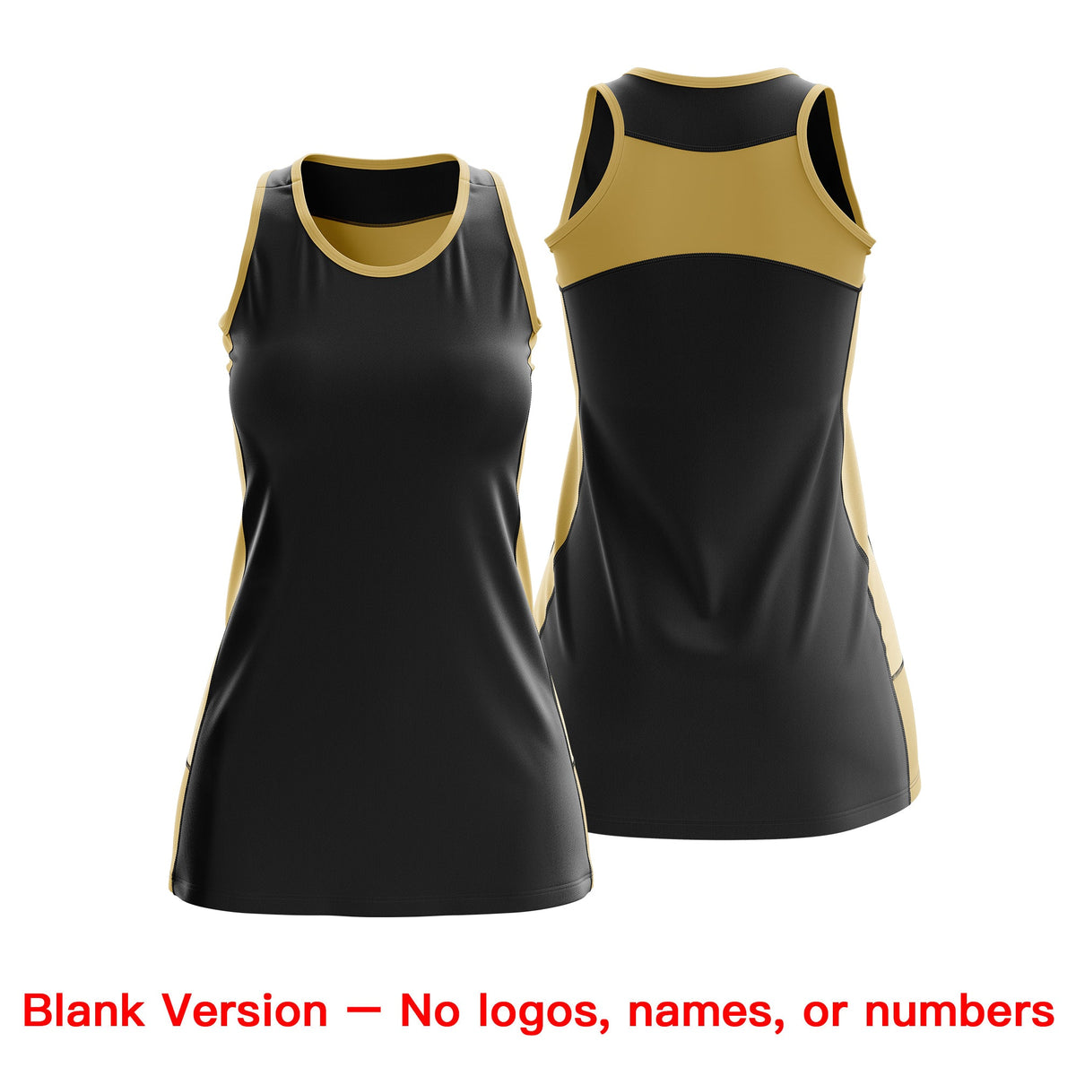 Custom Netball Dress | Black Old Gold Classic Style Two-Tone Professional Team Uniforms