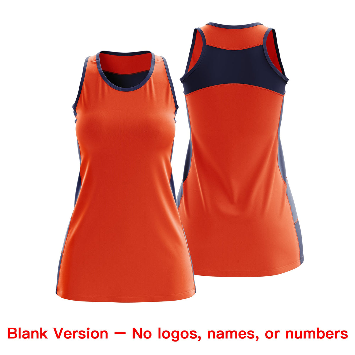 Custom Netball Dress | Orange Navy Classic Style Two-Tone Breathable Performance Sportswear