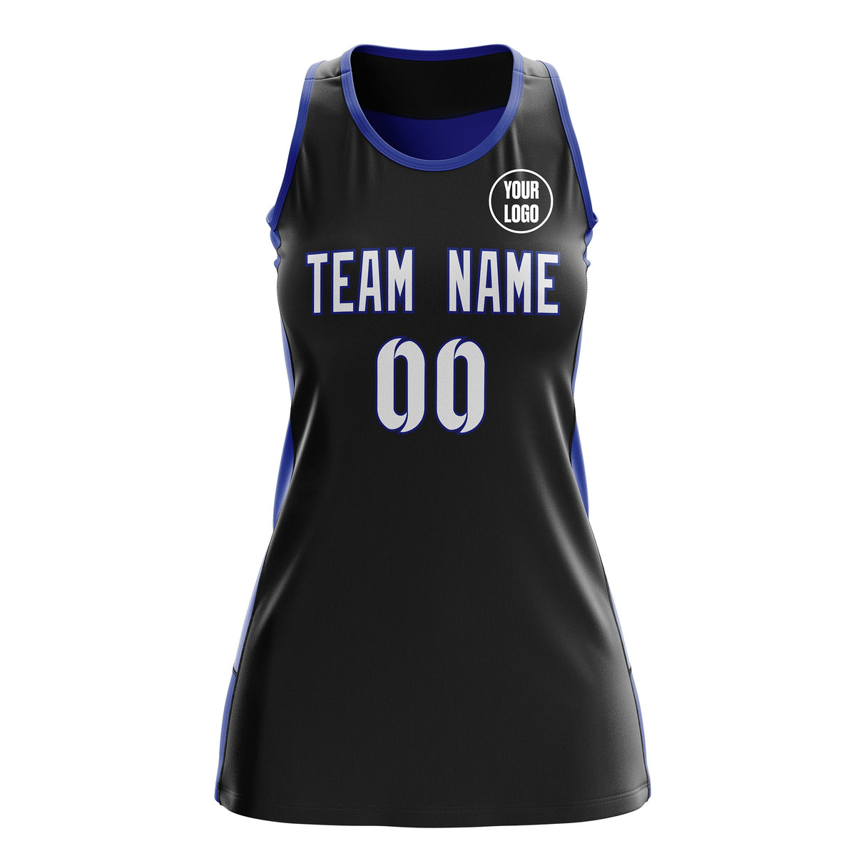 Custom Netball Dress | Black Royal Blue Classic Style Two-Tone Professional Team Uniforms