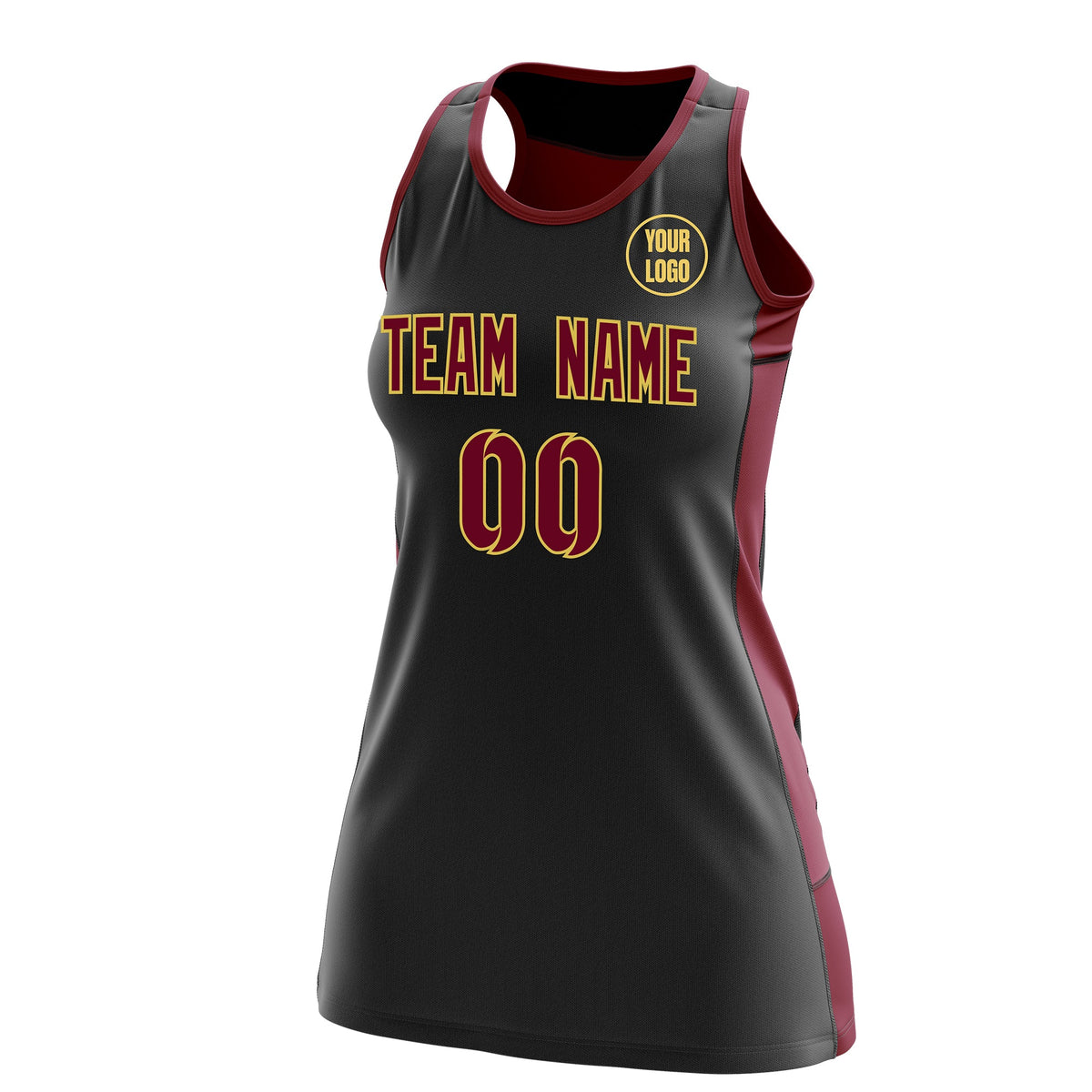 Custom Netball Dress | Black Crimson Classic Style Two-Tone Professional Team Uniforms