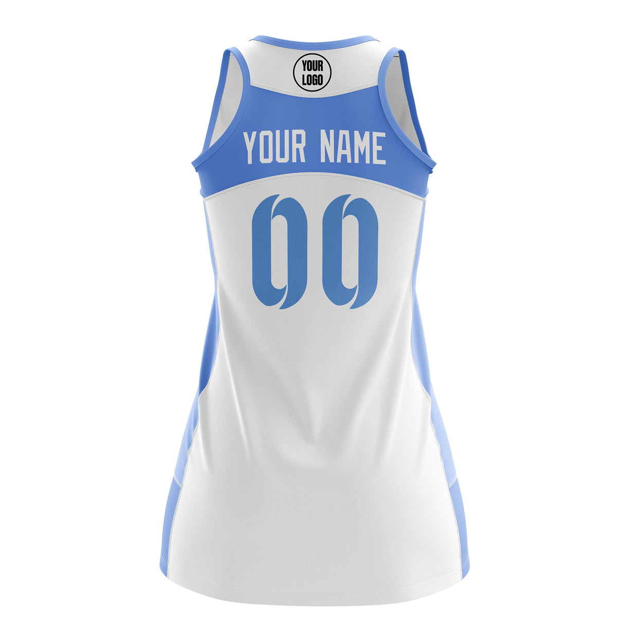 Custom Netball Dress | White Powder Blue Classic Style Two-Tone Match Day Uniform