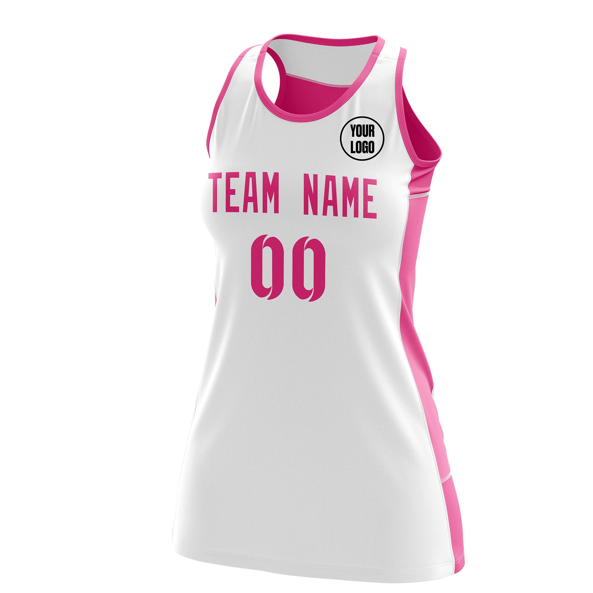 Custom Netball Dress | White Pink Classic Style Two-Tone Breathable Performance Sportswear
