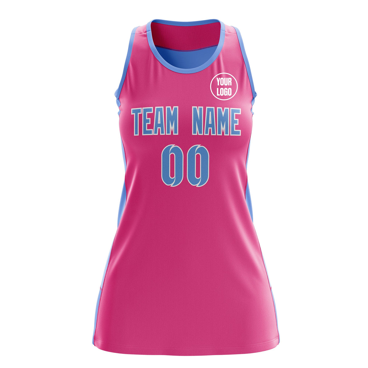 Custom Netball Dress | Pink Powder Blue Classic Style Two-Tone Professional Team Uniforms