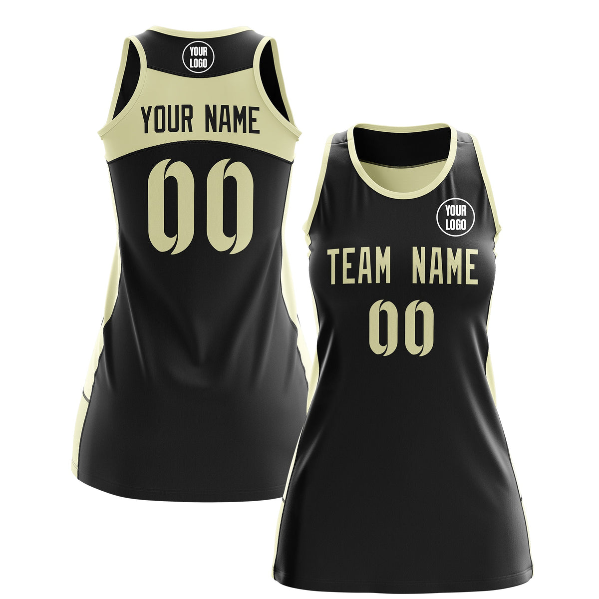 Custom Netball Dress | Black Cream Classic Style Two-Tone Breathable Performance Sportswear
