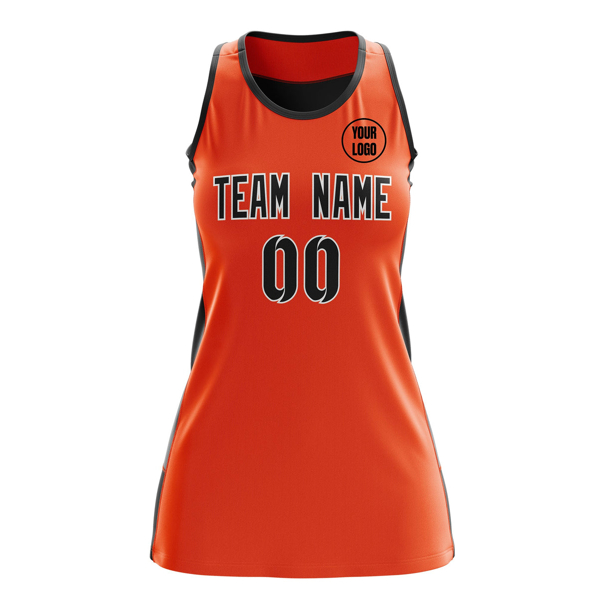Custom Netball Dress | Orange Black Classic Style Two-Tone Professional Team Uniforms