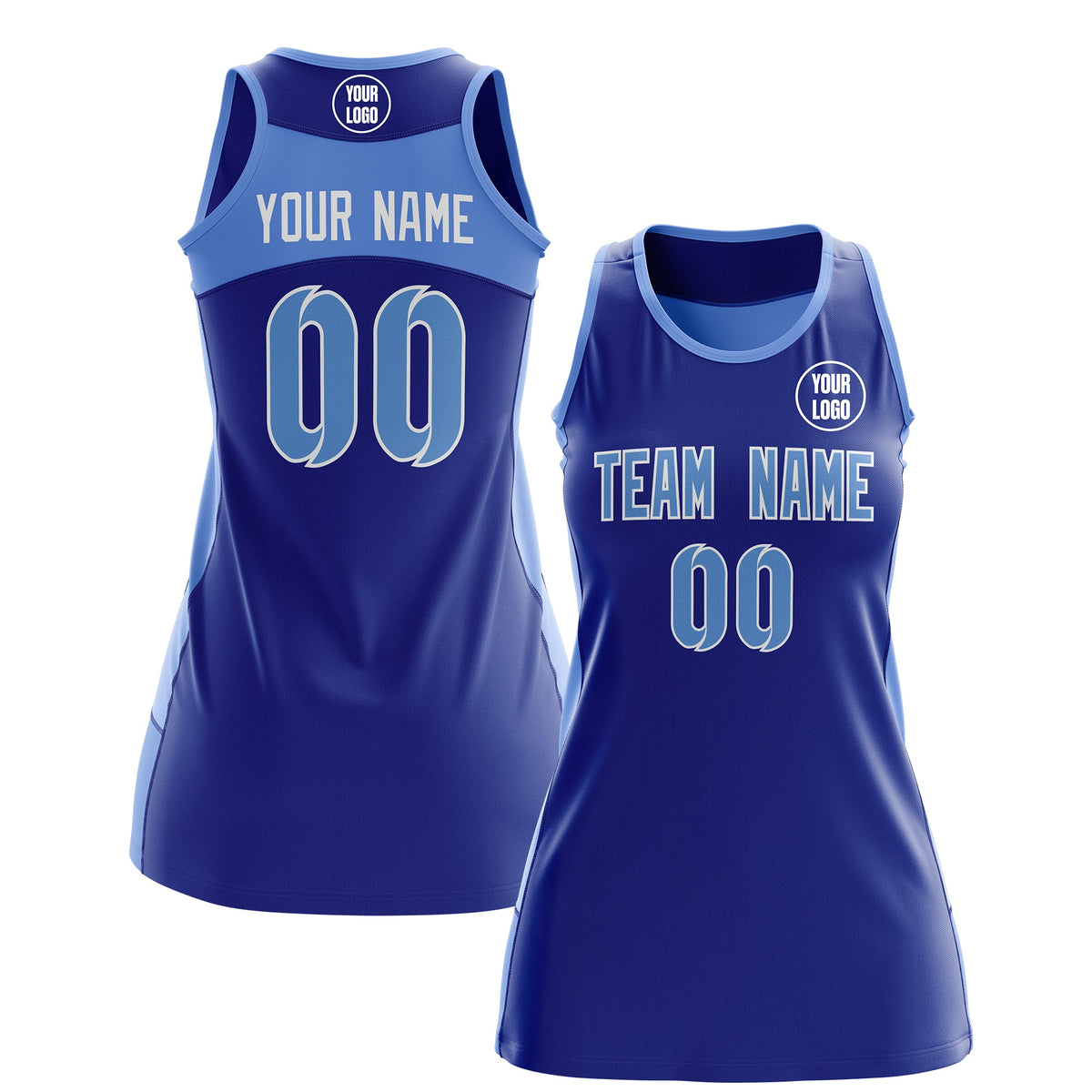Custom Netball Dress | Royal Blue Powder Blue Classic Style Two-Tone Match Day Uniform