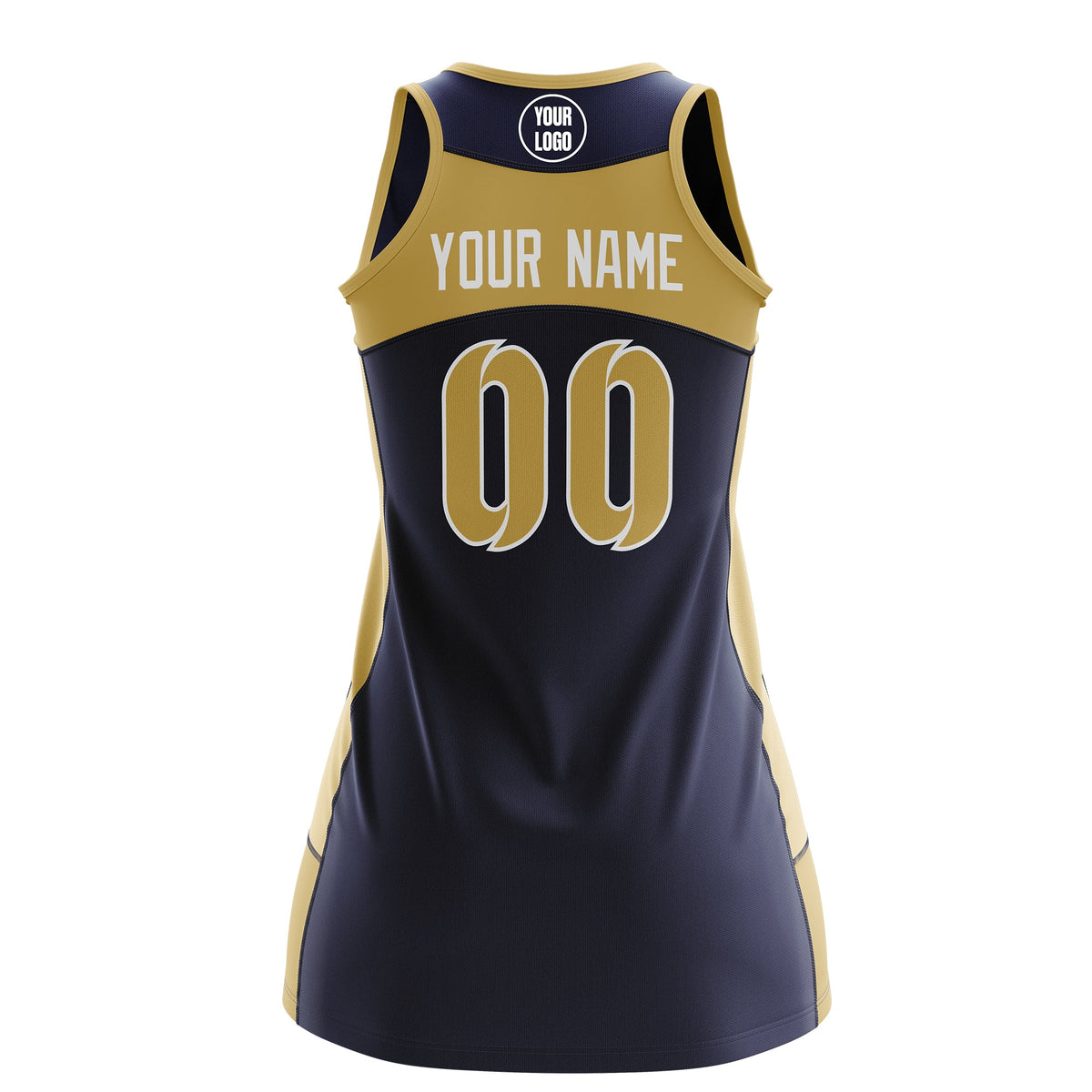 Custom Netball Dress | Navy Old Gold Classic Style Two-Tone Match Day Uniform