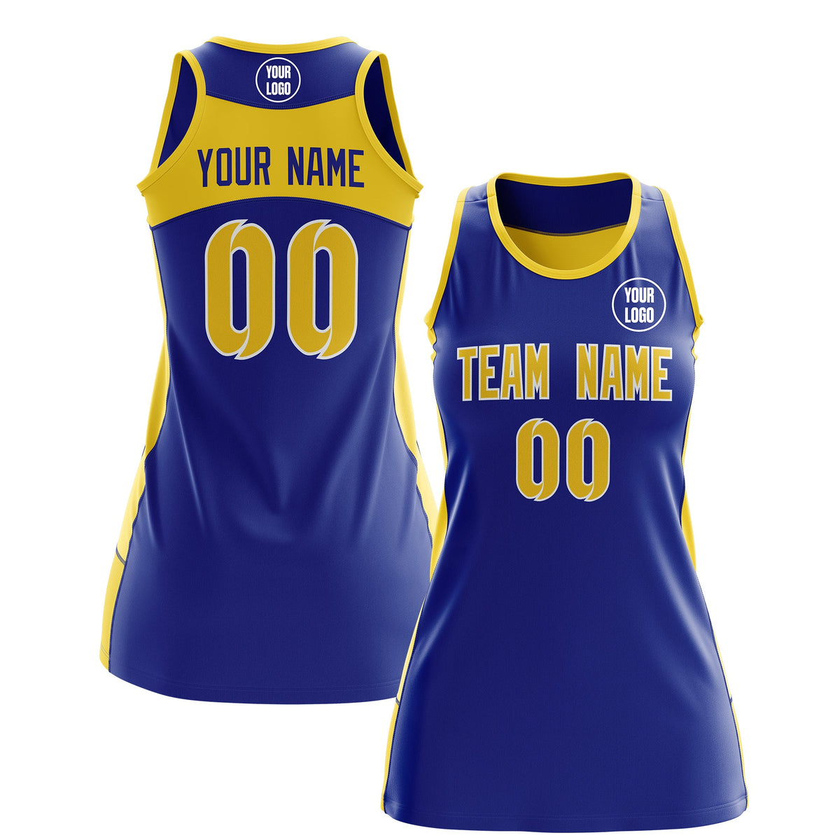 Custom Netball Dress | Royal Blue Gold Classic Style Two-Tone Breathable Performance Sportswear