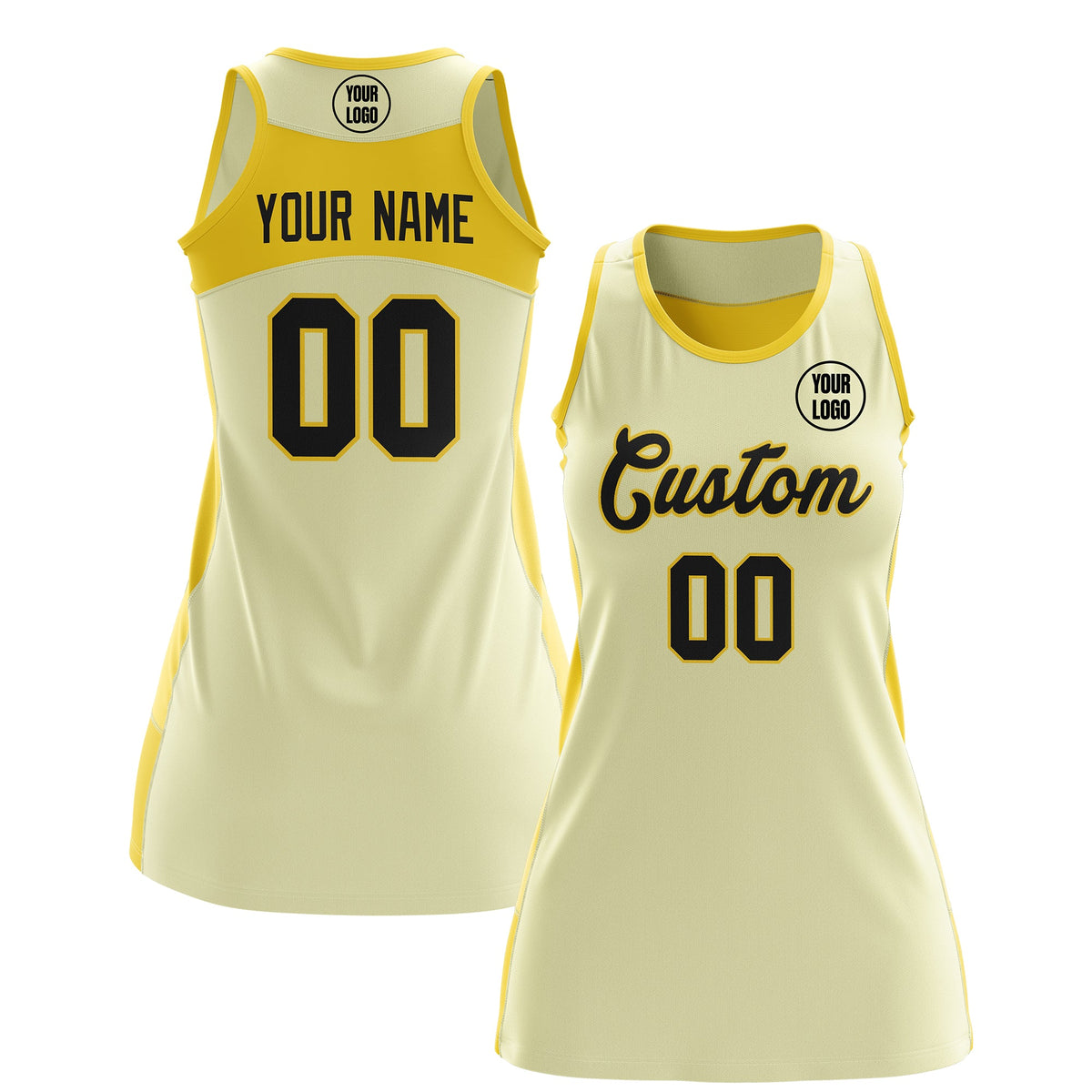 Custom Netball Dress | Cream Gold Classic Style Two-Tone Match Day Uniform