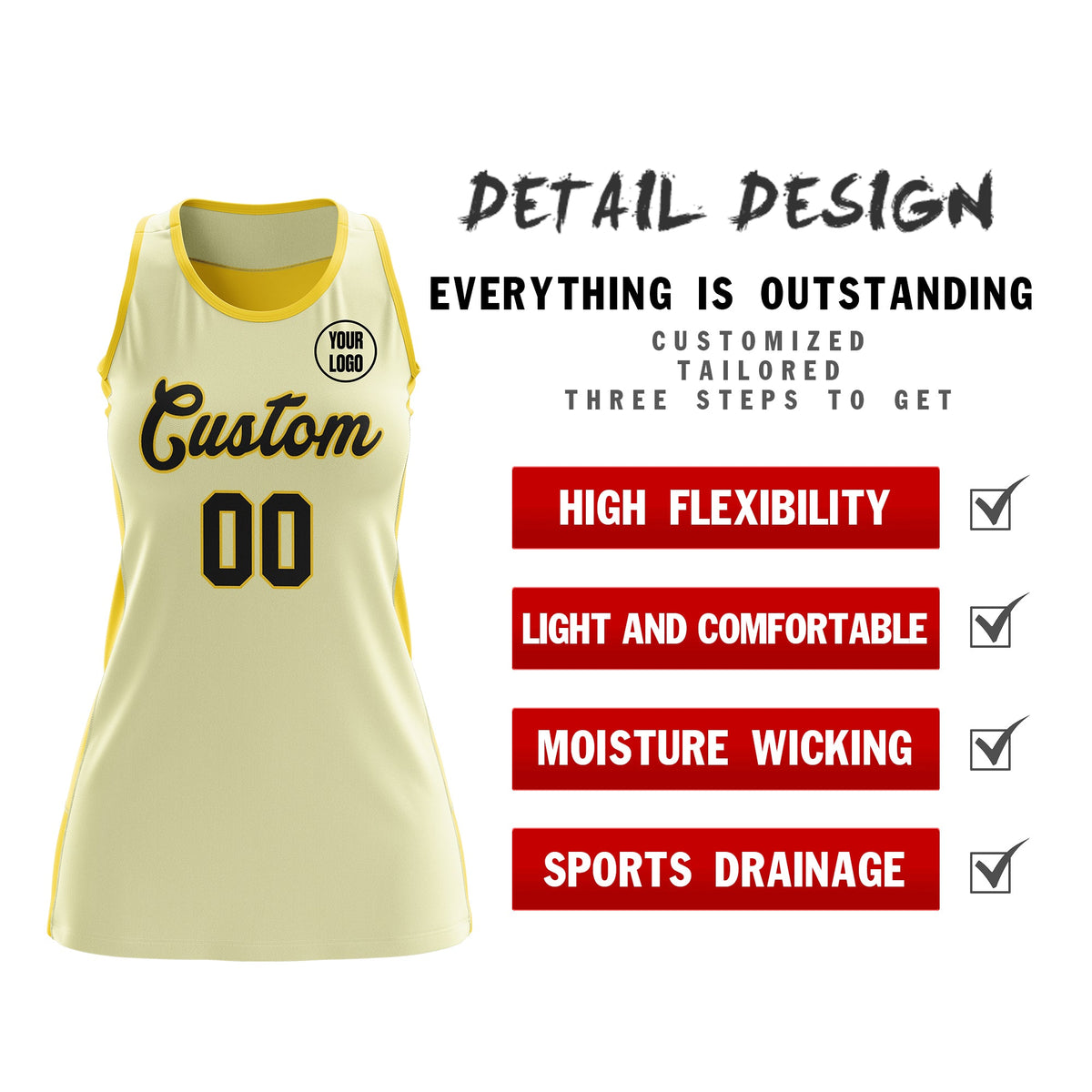 Custom Netball Dress | Cream Gold Classic Style Two-Tone Match Day Uniform