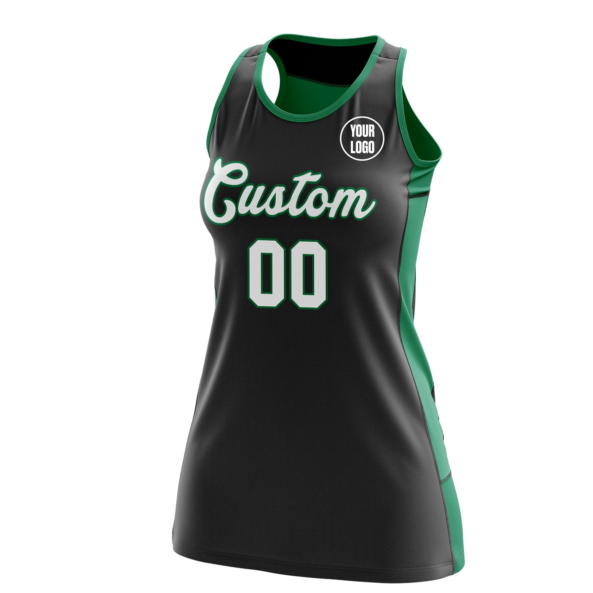 Custom Netball Dress | Black Kelly Green Classic Style Two-Tone Match Day Uniform